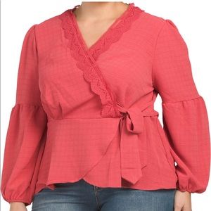 ADIVA plus tie wrap top with lace details